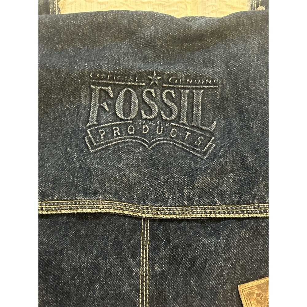 Vintage Y2K Fossil Denim Shoulder Bag Purse Messenger Tote Patch Dark Wash - Picture 3 of 11